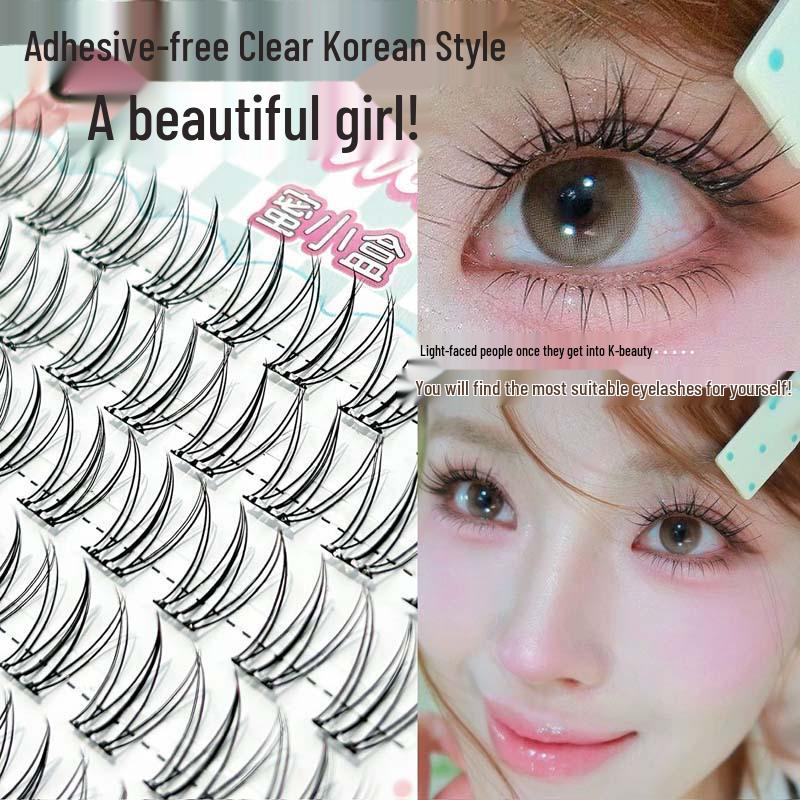 Korean Style Glue-Free Translucent False Eyelashes - Natural Manga Girl Effect, Root-by-Root Clear and Delicate Design