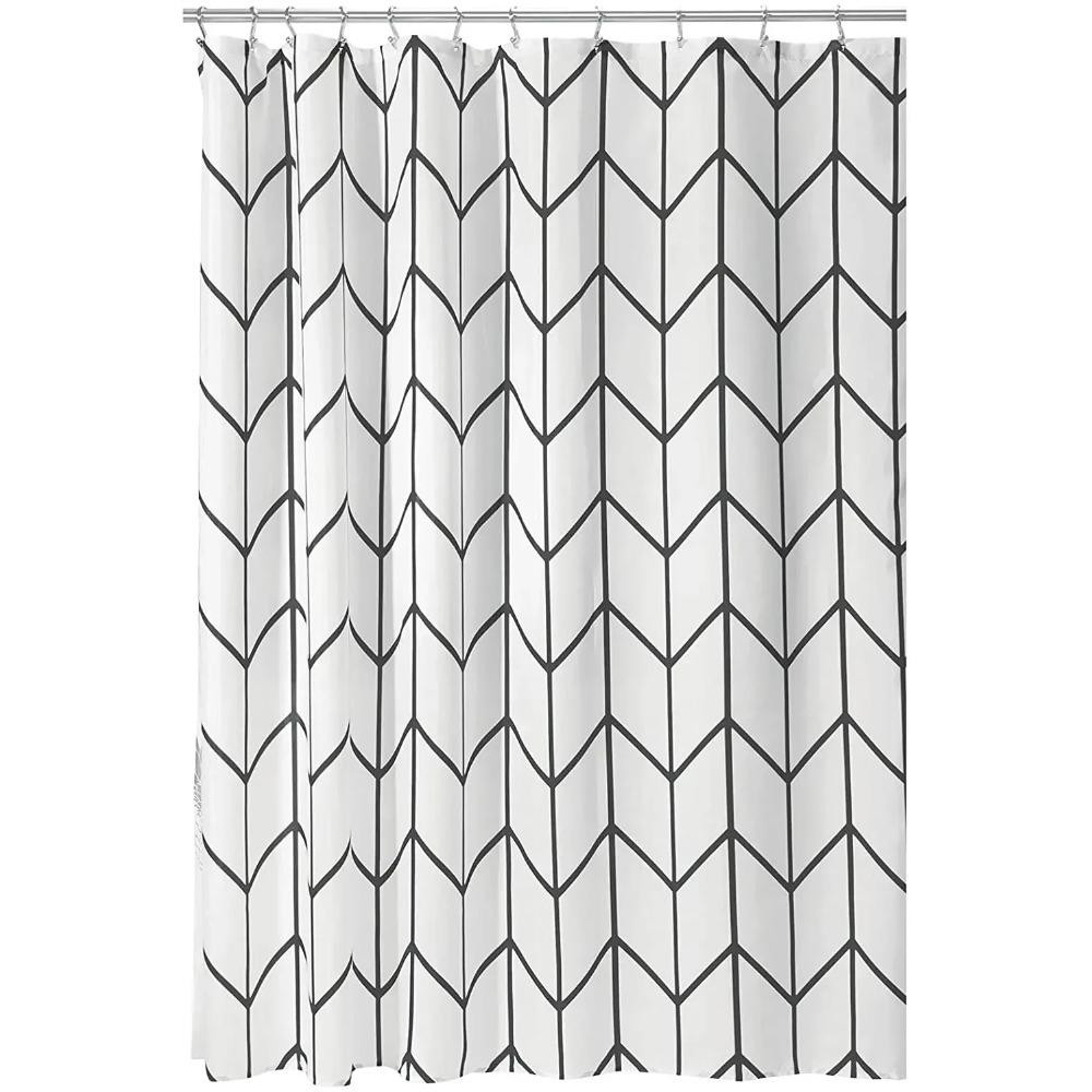 Modern Art Geometric Shower Curtain Set Herringbone Design Black White Striped Wall Cloth Decor Bathroom Polyester Curtains Hook