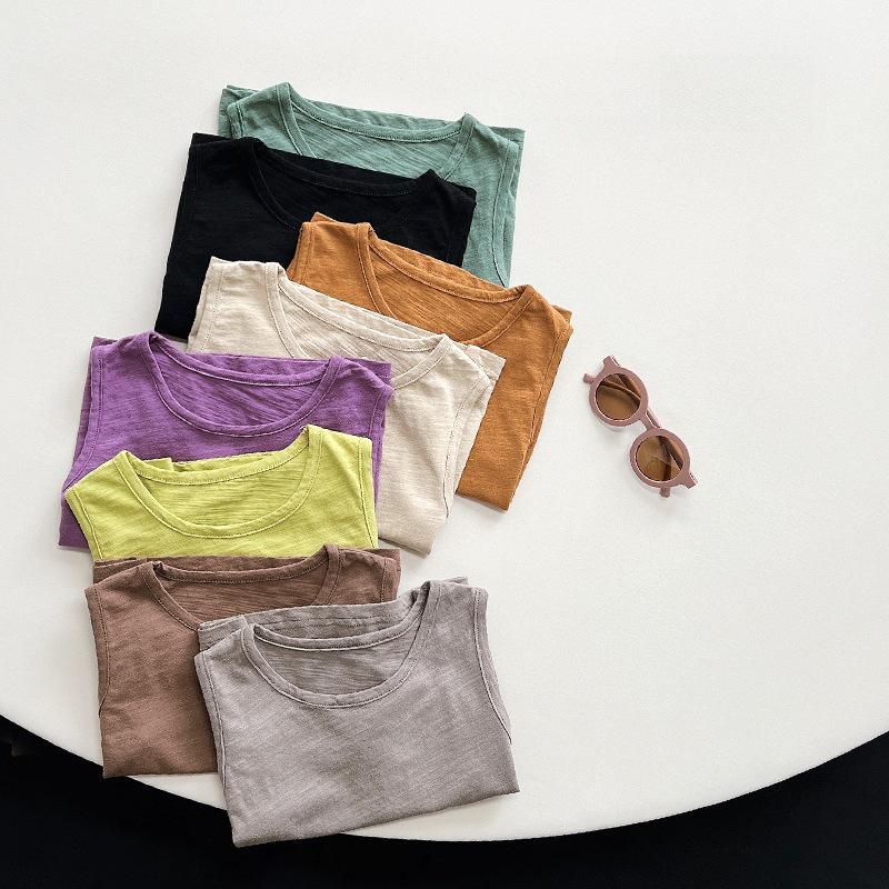8-Color Toddler Bamboo Cotton Tank Top - Summer 2025 Trendy Sleeveless Tee for Boys & Girls