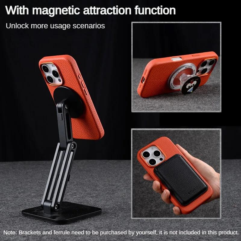 Melkco Ring Magnetic Charging Leather Case for iPhone 16 Pro Max 16 Plus Metal Camera Len Genuine Cowhide Full Protection Cover