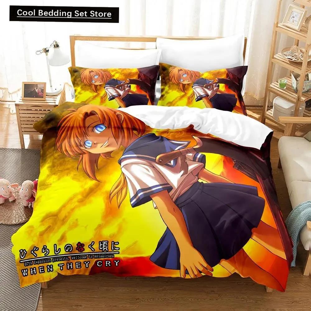 3D Anime Higurashi When They Cry Bedding Set Duvet Cover Bed Set Quilt Cover Pillowcase Comforter King Queen Size Boys Adult
