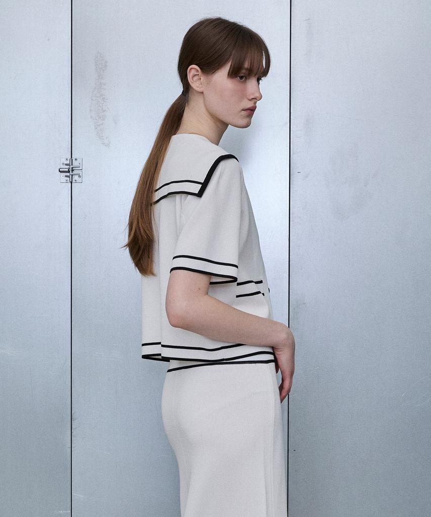 DEETO Sailor Collar Button Knit Jacket [White]