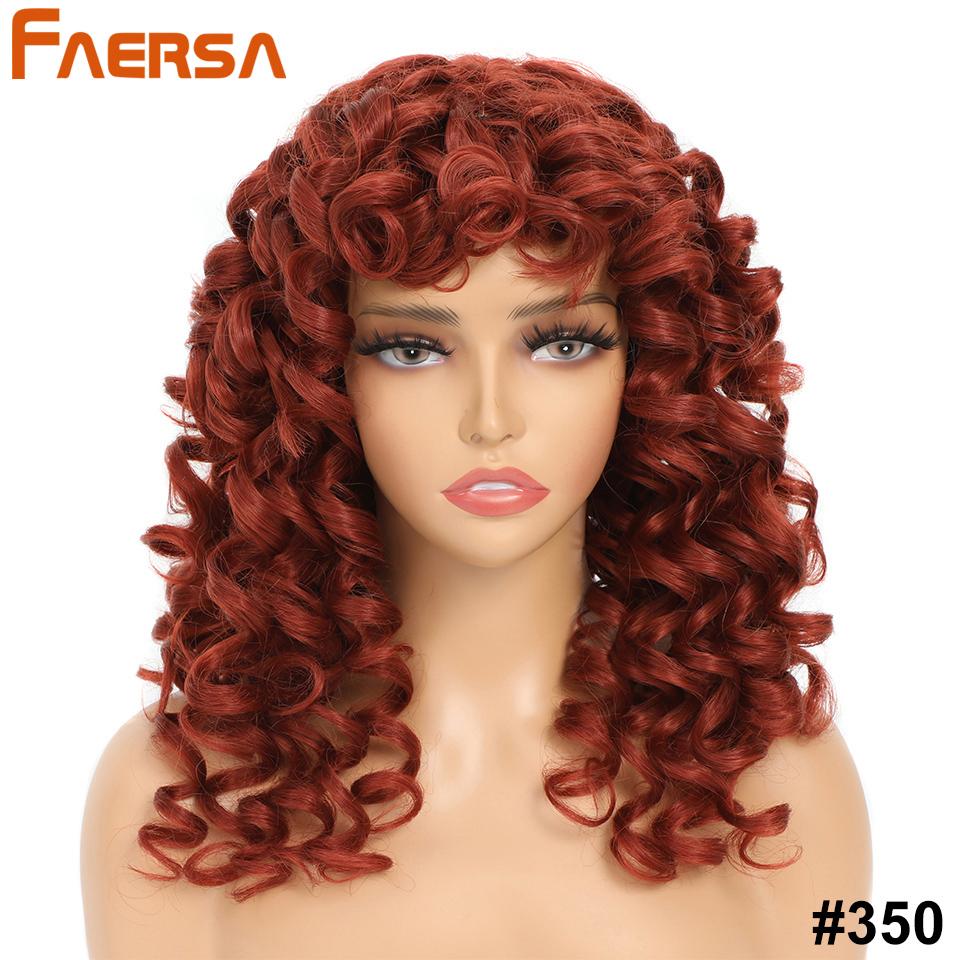 Short Black Curly Wig with Bangs for Women Synthetic Hair Cosplay Wigs Loose Curly Red Brown Ginger Glueless Natural 18 Inch Afro Wig