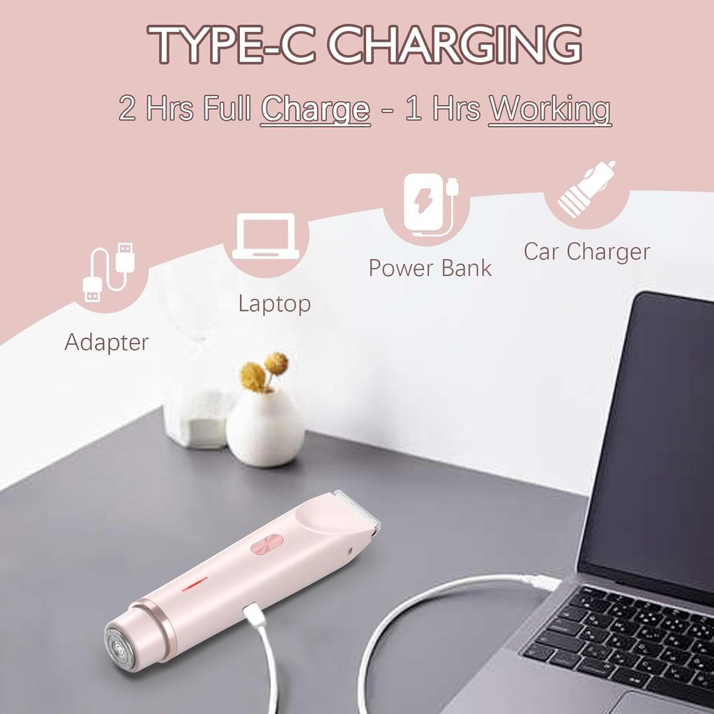 Электробритва для женщин Водонепроницаемая бритва для влажной и сухой стрижки 2 в 1 Двойная головка Триммер для волос в зоне бикини Съемная головка бритвы