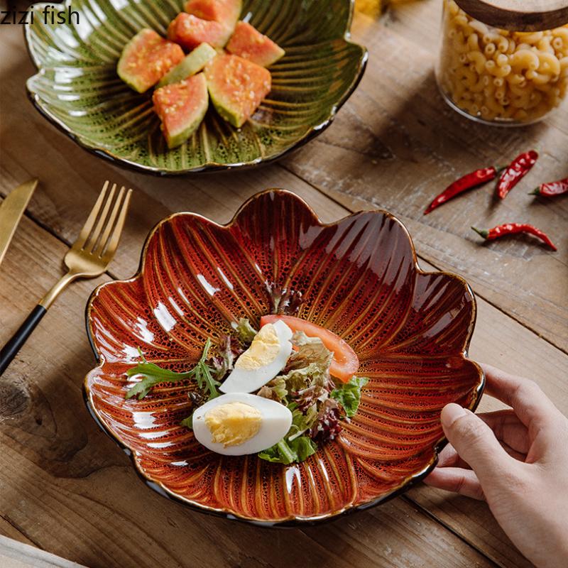 Керамическая обеденная тарелка в форме цветка Фруктовая тарелка Салатница Десертные тарелки Блюдо для димсамов Поднос для закусок Тарелки для суши Блюдо для сашими