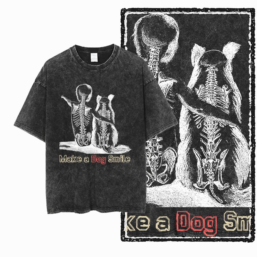 Big Size Dog Graphic Unique Washed Distressed Cotton Unisexs Retro Streetwear TShirt G