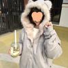 Женская зимняя хлопковая куртка с капюшоном и меховым воротником в виде кошачьих ушек - Короткое замшевое плюшевое пальто для пар