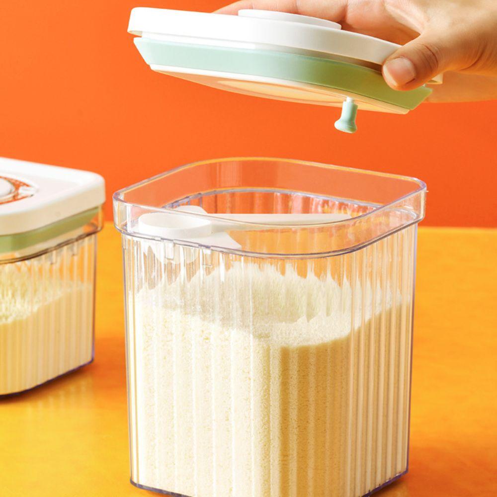 Portable Stripe Pattern Milk Powder Storage Box with Spoon Plastic Milk Powder Can Leakproof Sealed Grains Storage Jar Travel