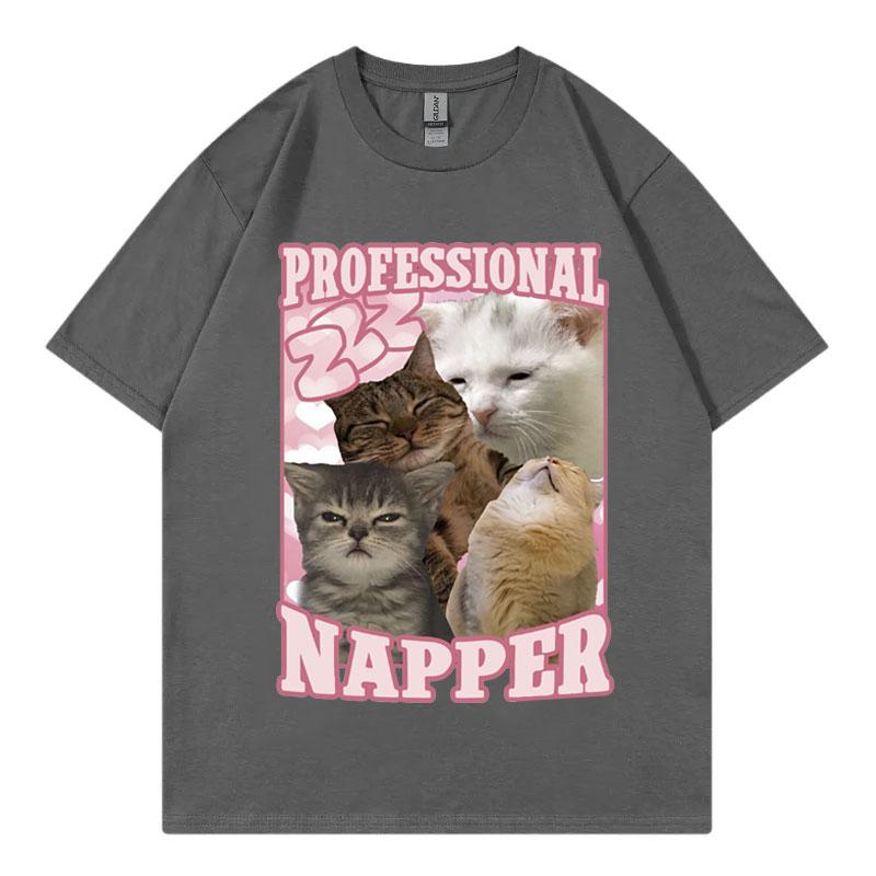 Футболка Professional Napper Funny Cat Meme Kawaii Fashion с коротким рукавом, высококачественная хлопковая одежда, футболка унисекс