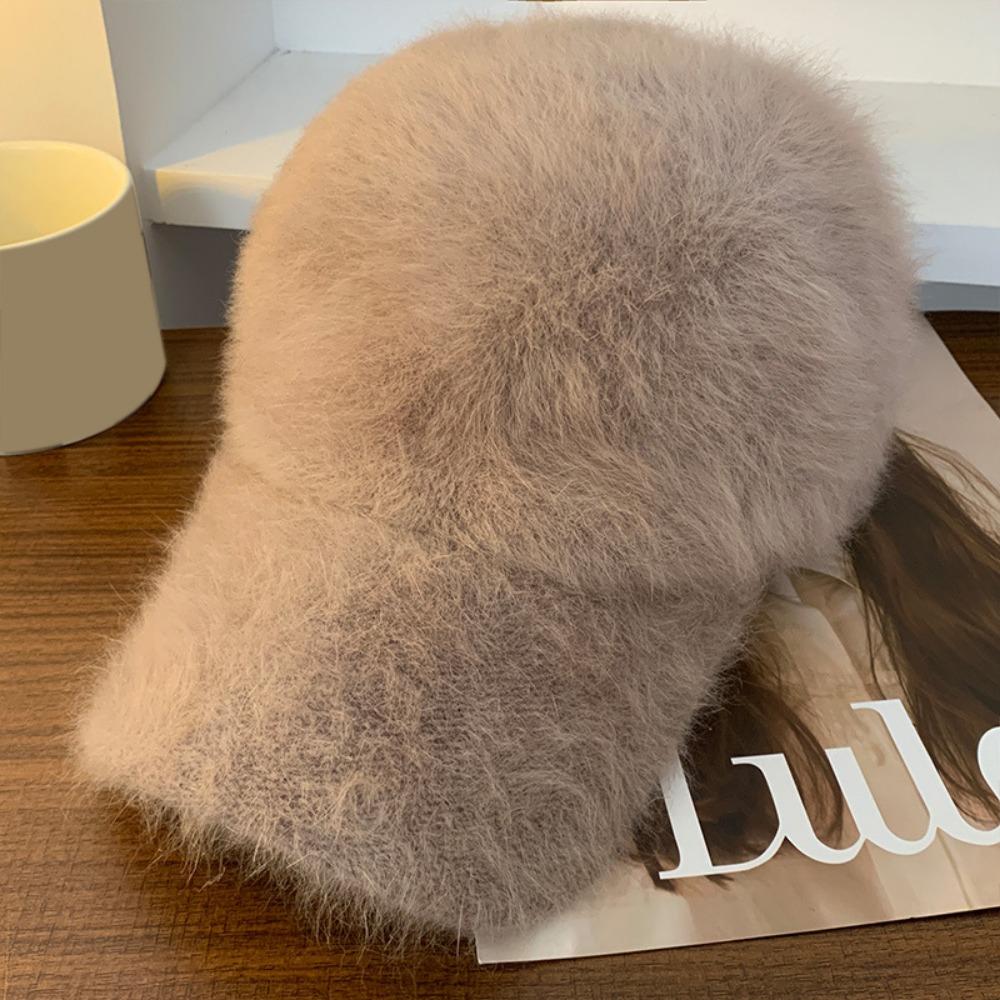 Solid Color Women's Baseball Cap Rabbit Fur Winter Warm Hat Comfort Plush Dubill Cap Daily