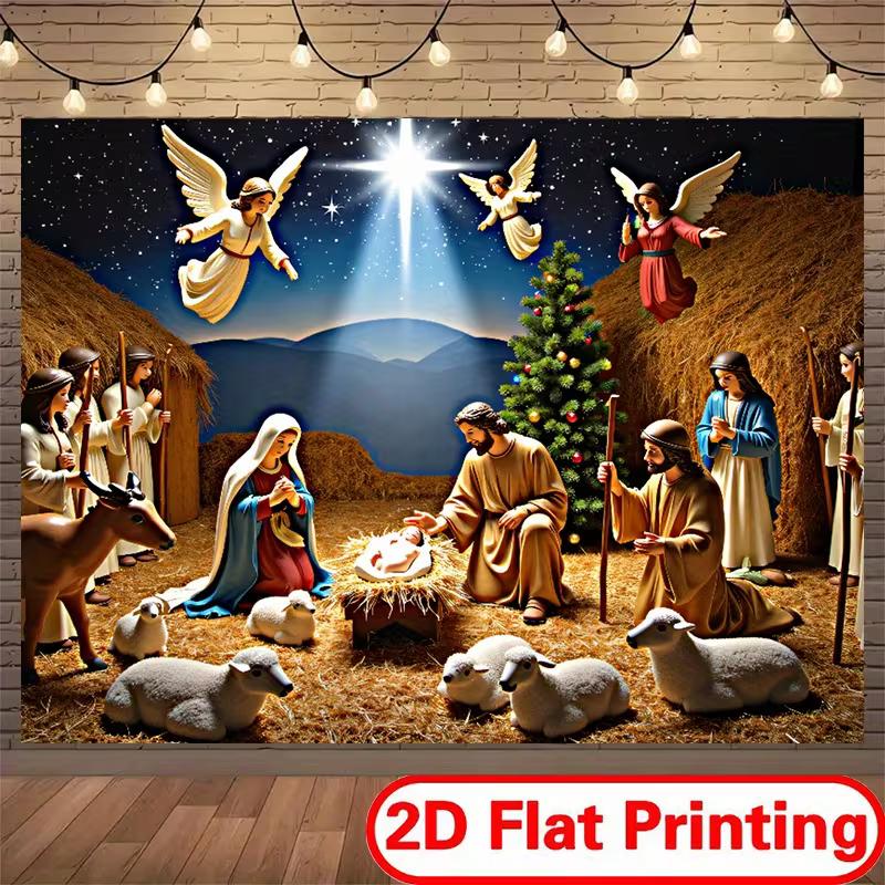 2D Nativity Stable Banner with Sheep Angels & Christmas Star Supplies