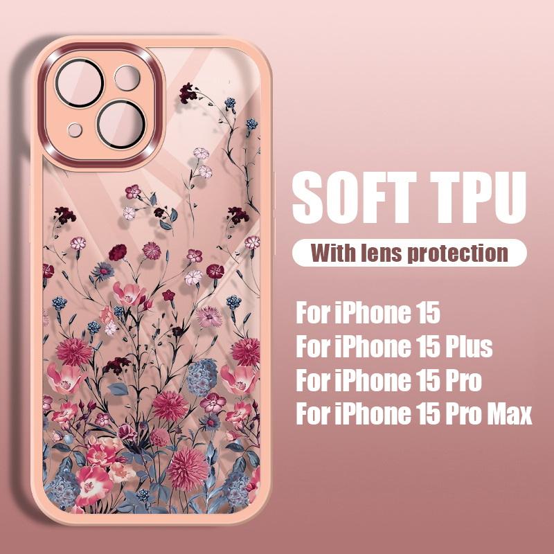 Силиконовый чехол для телефона с цветочным узором для iPhone 16 Pro 15 Pro Max 14 13 12 11, защитный противоударный прозрачный мягкий чехол из ТПУ