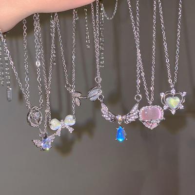 Y2K Кристалл Лук Крылья Ангела Сердце Кулон Ожерелье Для Женщин Милая Прохладная Цепочка На Ключицу Для Девочек Модные Эстетические Ювелирные Изделия Аксессуары