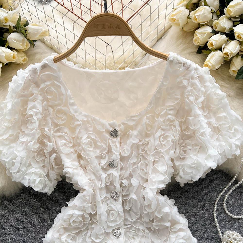 RUGOD Короткая темпераментная рубашка Niche Design Sense Mesh Flower, женская новая летняя тонкая однобортная универсальная рубашка