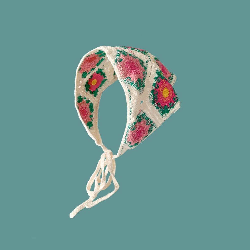 Вязаный Девочка Цветок Косынка Крючком Пляжный Отпуск Волосы Аксессуар Милая Треугольная Повязка на Голову