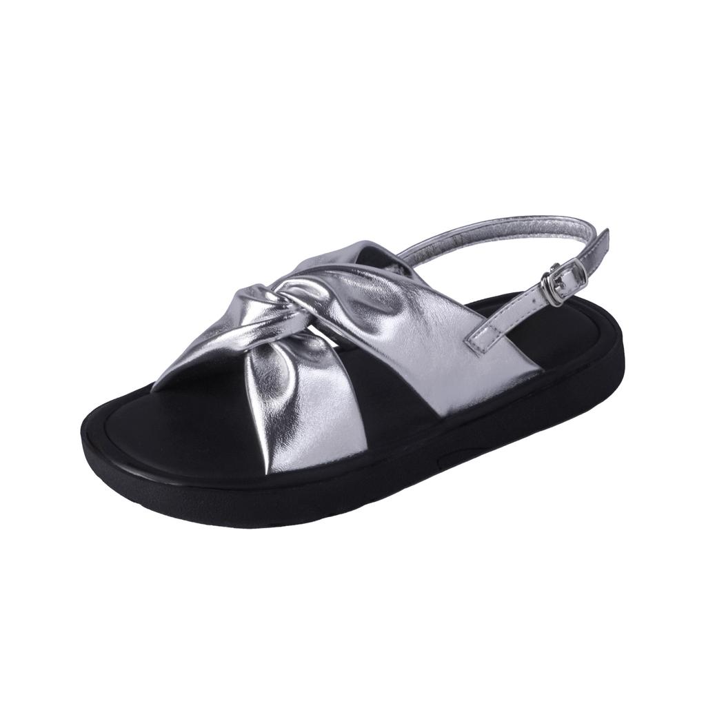 French Thick-soled Cool Slippers Women's Summer Outer Wear Casual Style Versatile Sandals Wrinkled Cross-strap French Women's Shoes Soft Sole