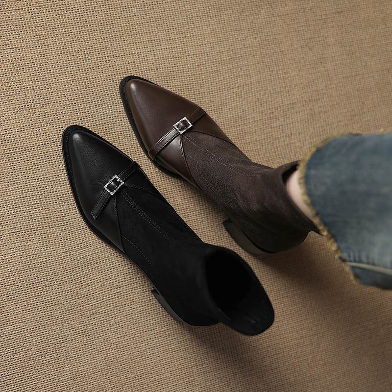 Krazing Po Микрофибра Зимние Остроносые Размер 33 Ковбойские Сапоги Размер 43 Металлическая Пряжка Толстый Каблук Эластичные Ботильоны