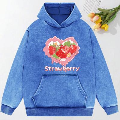 Худи с принтом клубники в виде сердца, женское, Y2K, удобное, с карманом, уличная мода, худи, хип-хоп, хлопковая одежда