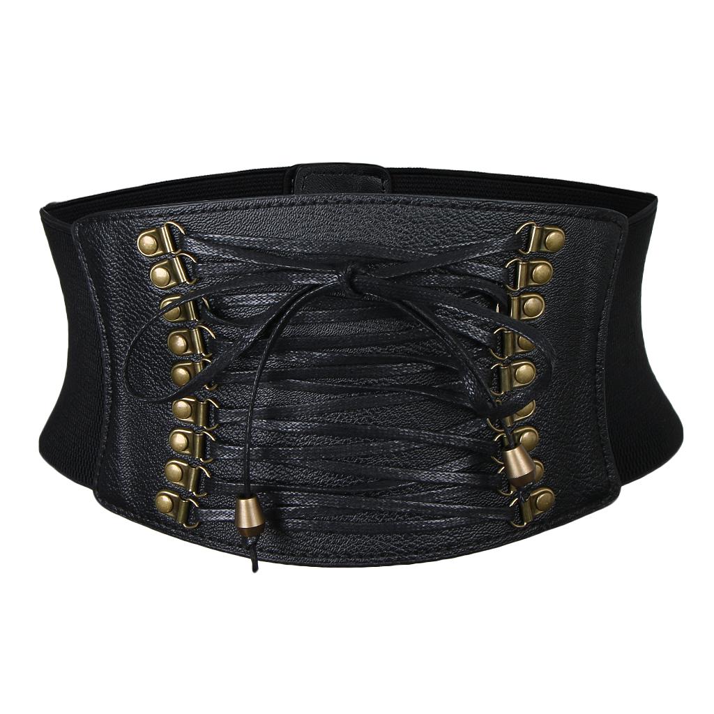 Vintage Artificial Leather Waist Cincher Waspie Lace Up Corset Belt Accessories