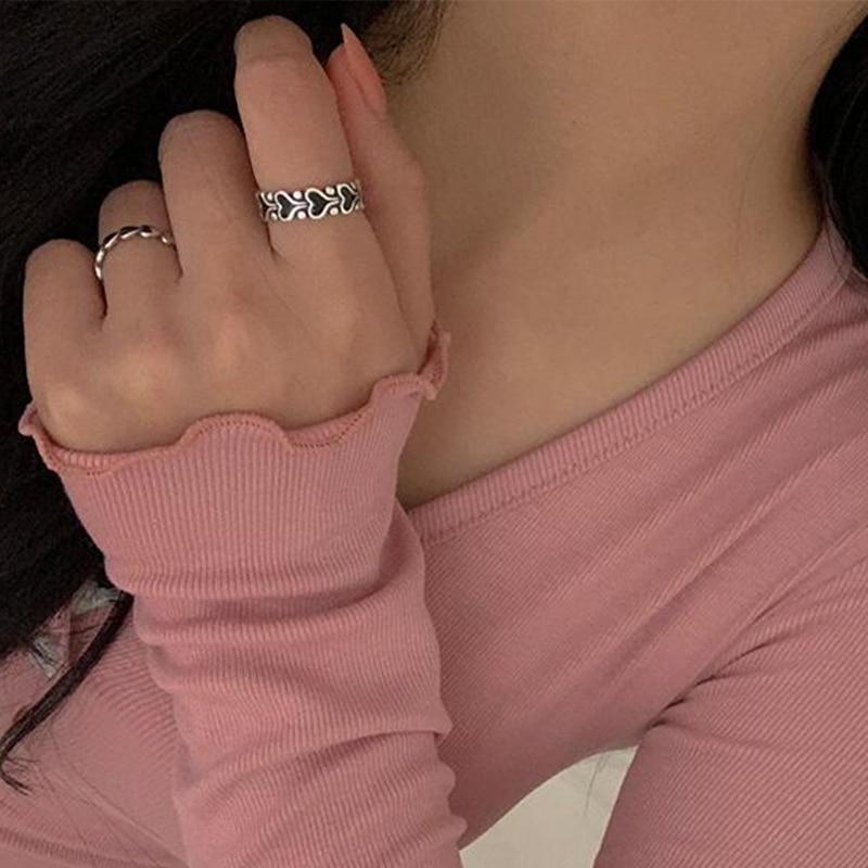 Модные готические геометрические кольца черного цвета с сердечками для женщин и девочек, винтажные серебряные простые свадебные кольца на указательный палец, ювелирные изделия, подарки