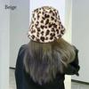 Leopard Print Fisherman Cap Plush Panama Hat Outdoor Basin Sun Cap  for Women
