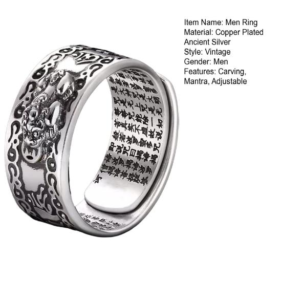 Мужское кольцо, винтажное кольцо с резьбой, мантра, регулируемое Священное Писание, принесет удачу, богатство, подарок на день рождения, мужской китайский