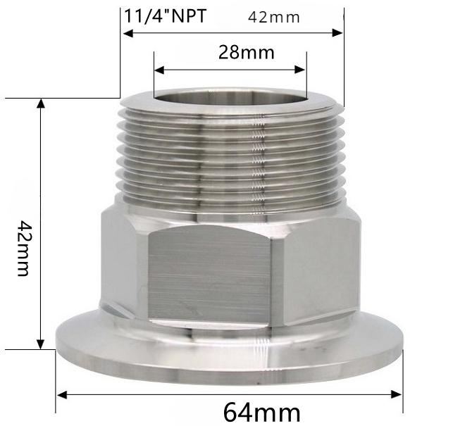 Шестигранник 1/4" 3/8" 1/2" 3/4" 1" 1-1/2" 2" NPT Наружная резьба x 0,5" 1,5" 2" Тройной зажим Соединительная труба Фитинг Нержавеющая сталь 304 316L Санитарный