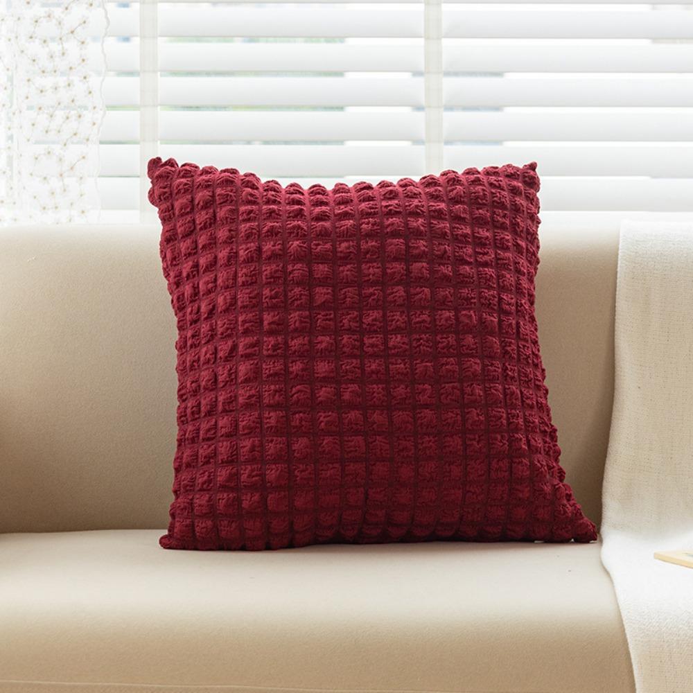 Minimalist Solid Color Pillow Case Cream Aesthetic Cushion for Living Room Bed Stretchy Puff Grid Home Decor