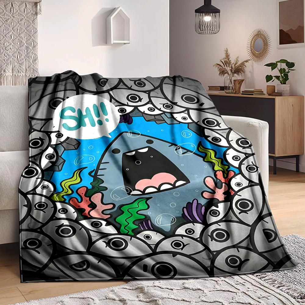 1pc Shark Eyes Print Blanket Lightweight Flannel Throw Blanket For Sofa, Bed, Living Room, Office, Outdoor Travel, Camping