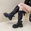Versatile Retro Belt Buckle Locomotive Boots Women's Autumn Fashion Design Sense Small Leather Boots Thick Sole Heightening Knight Boots