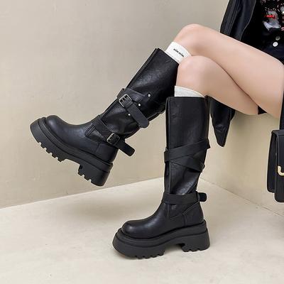 Универсальная ретро пряжка для ремня локомотивные ботинки женские осенние модные дизайнерские маленькие кожаные ботинки толстая подошва увеличивающие рост рыцарские ботинки