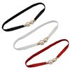 Women Double Pearl Belt Pu Leather Dress Skirt Waist Elastic Thin Belts