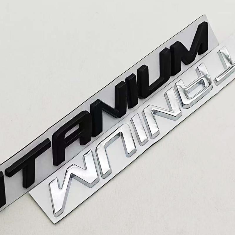 AJE1 1pc Chrome Black Car Sticker Logo TITANIUM Rear Boot Badge Emblem For Ford Ecosport Fiesta Focus Mondeo Edge Escape Kuga Galaxy