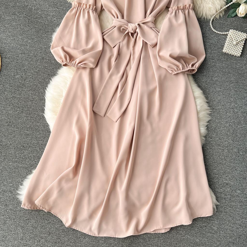 Женские винтажные милые платья средней длины с высокой талией А-силуэта с круглым вырезом и рукавами-фонариками на шнуровке Vestidos весна-лето Женское платье