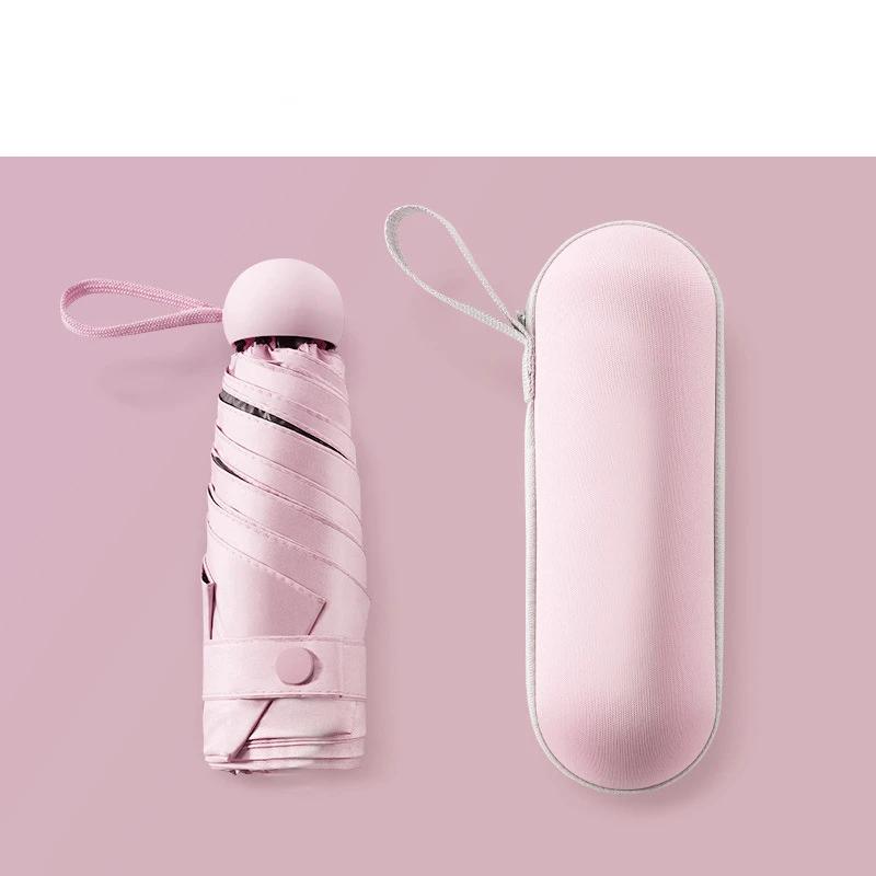 Новый капсульный зонт с пятью отделениями для очков, ультралегкий мини-карманный черный резиновый козырек, компактный и солнечный УФ-зонт