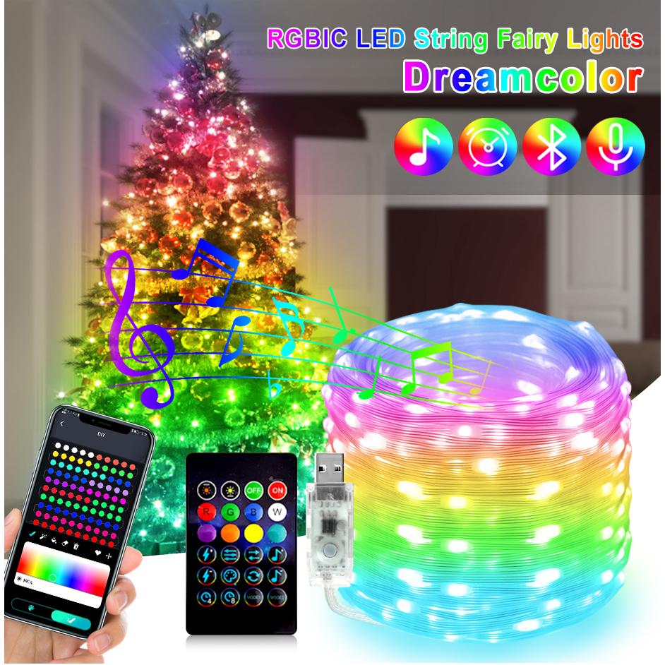 Waterproof Smart 5V RGBIC WS2812b Led Strings Fairy Light 10M 100Leds Dreamcolor Chasing Home Outdoor Decoration Music Sync