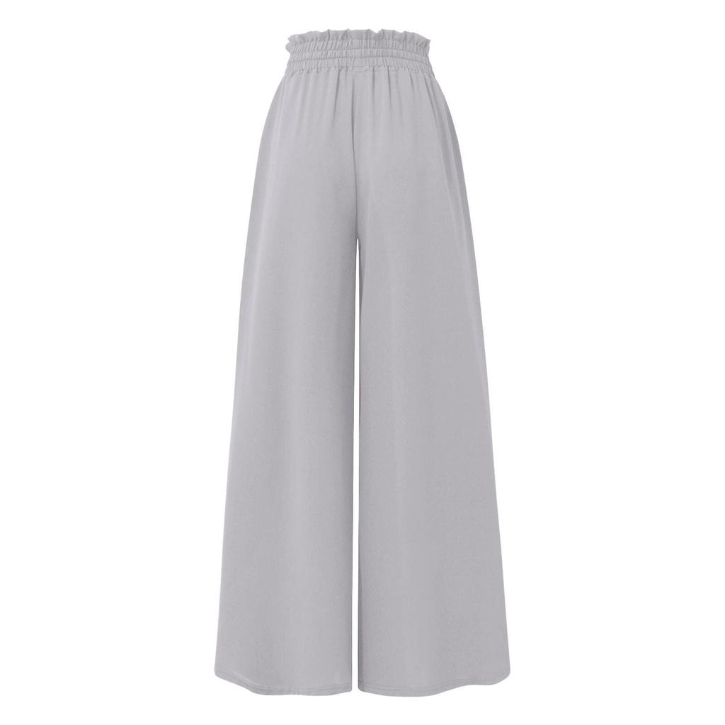Women's Solid Color Trousers Elastic Belt Wide Leg High Waist Long Culottes