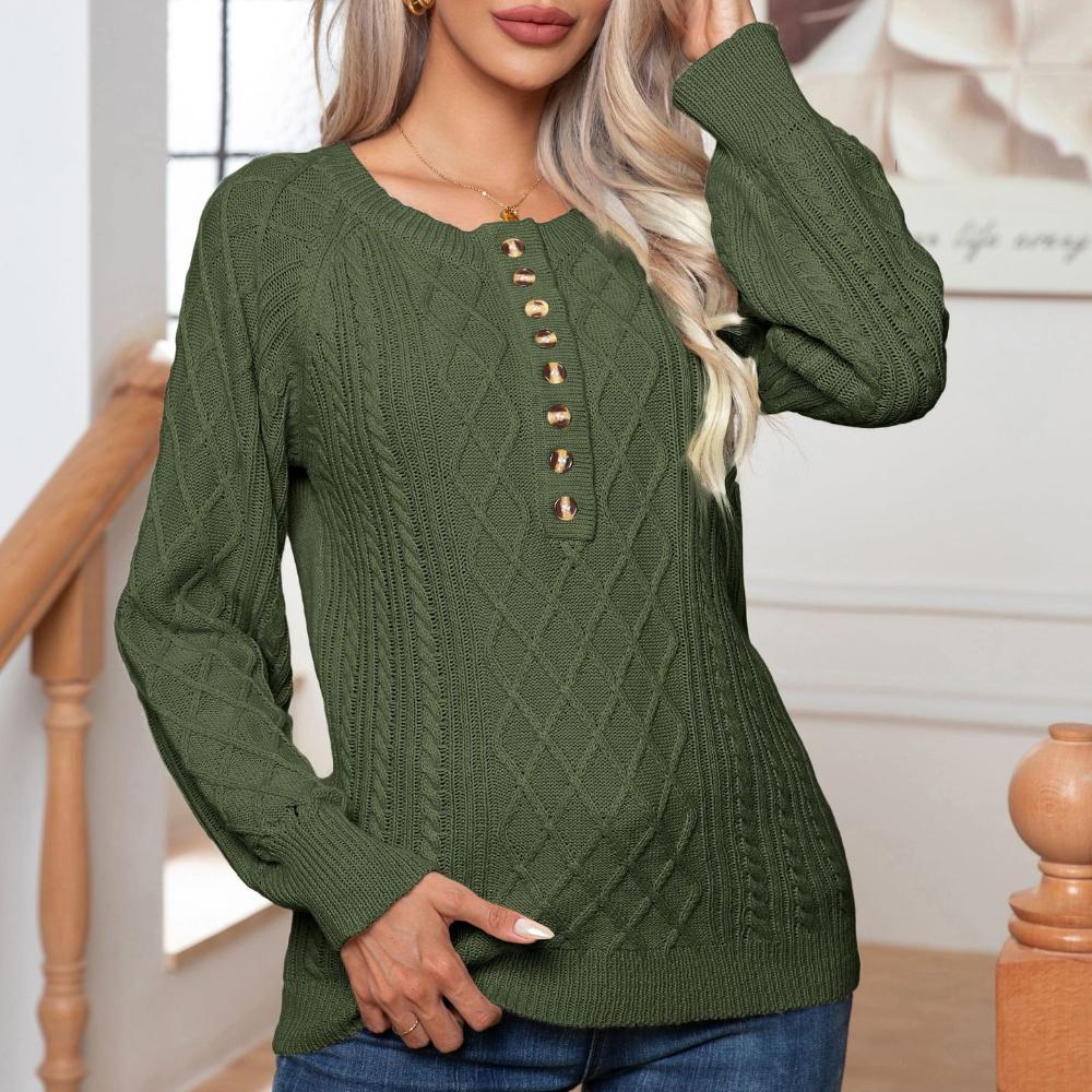 IHUASU Женский повседневный свитер с длинными рукавами и переплетенными пуговицами