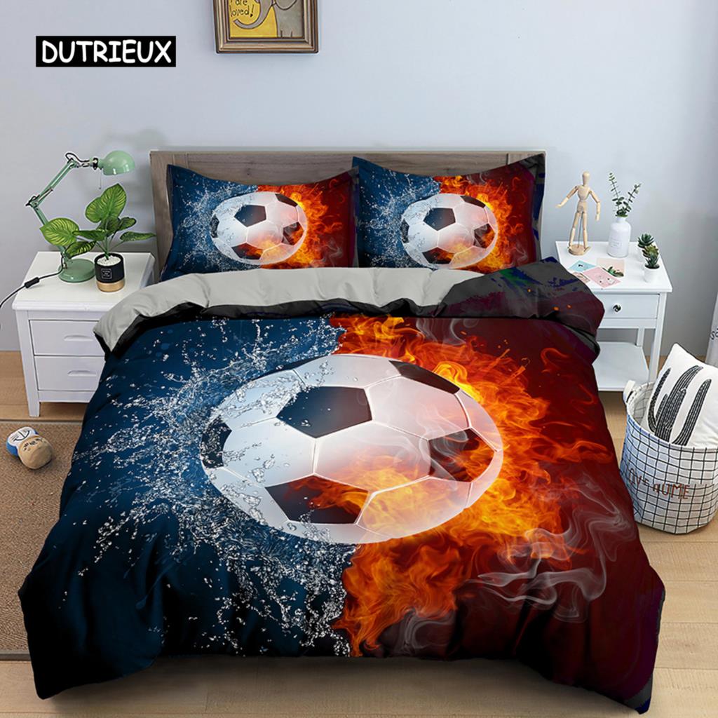 Футбольный комплект постельного белья Футбольный комплект постельного белья для мальчика-подростка Микрофибра Спортивный нарядный пододеяльник с рисунком футбольного мяча Покрывало