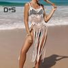 Beach Cover Up Women Sling Sleeveless Loose Fit Cutout Bikini Cover-up Dress Solid Color Sun Protection Beach Wear