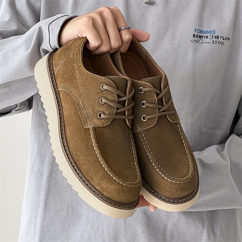 Suede Leather Male Sneakers Thick Bottom Mens Casual Shoes Lace-up Business Work Office Dress Shoes Leisure Walk Oxford Footwear