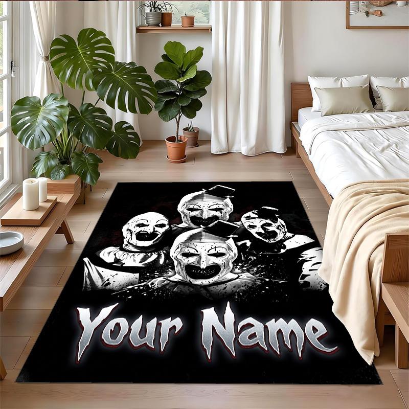 Crystal Velvet Rug Custom Name Text, Soft Non Slip Floor Mat Home DecorTerrifier Art the Clown