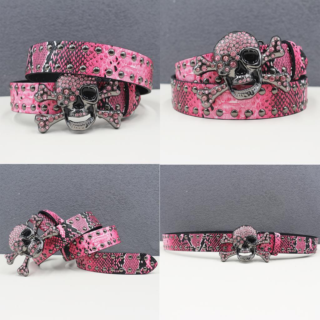 American Rhinestone Large Skull Belt Rivet Punk Decoration Men and Women Belt Abi Decorative Snake Belt