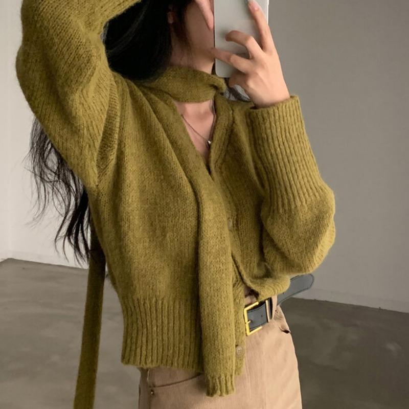 Шикарные зимние новые ретро-вязаные кардиганы с длинным рукавом и V-образным вырезом, женские модные облегающие женские свитера с длинным рукавом, однотонные повседневные короткие свитера 25530
