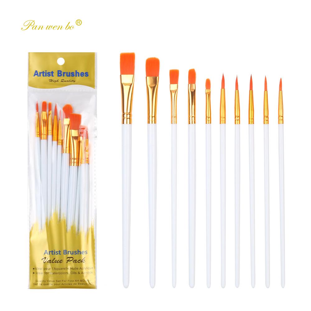 Набор из 10 кистей для масляной живописи с пластиковыми ручками для студентов