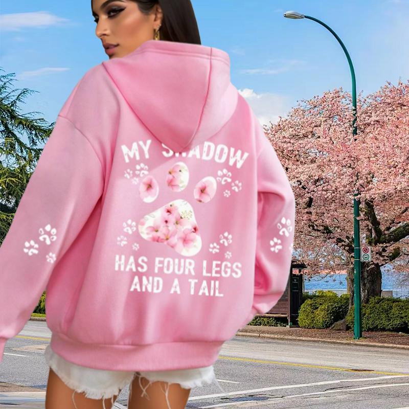 Женские свободные толстовки с капюшоном и принтом «Собачий коготь» с цветком вишни, блузки, толстовки, повседневные свитера с длинным рукавом