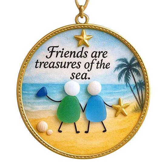Friendship Sea Glass Christmas Ornament Round/Heart Shaped Friendship Keepsake for Best Friends Handmade Sea Glass Art Hanging Ornament for Christmas