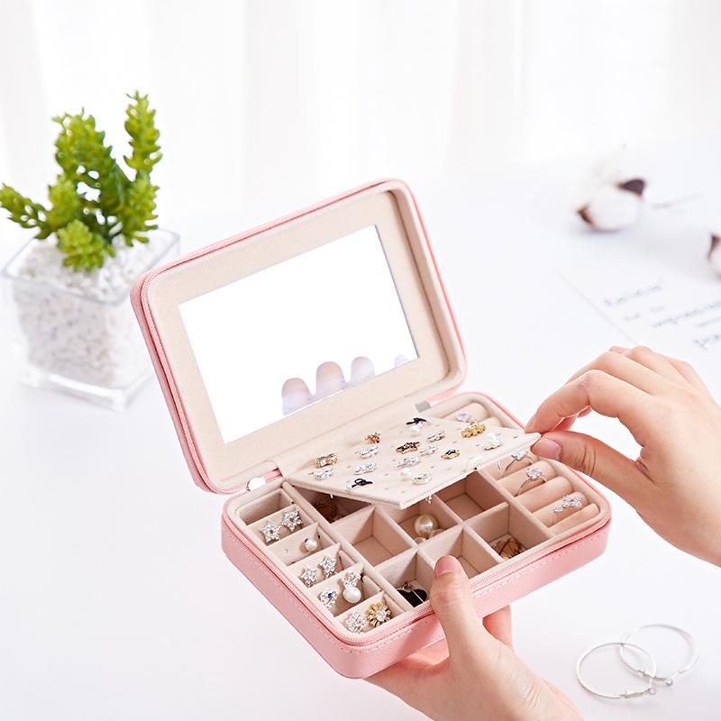 Portable Jewelry Storage Box with Mirror Inside, Earrings, Stud Rings, Hand Jewelry Storage Traveling Box, Gift for Mother`s Day and Christmas