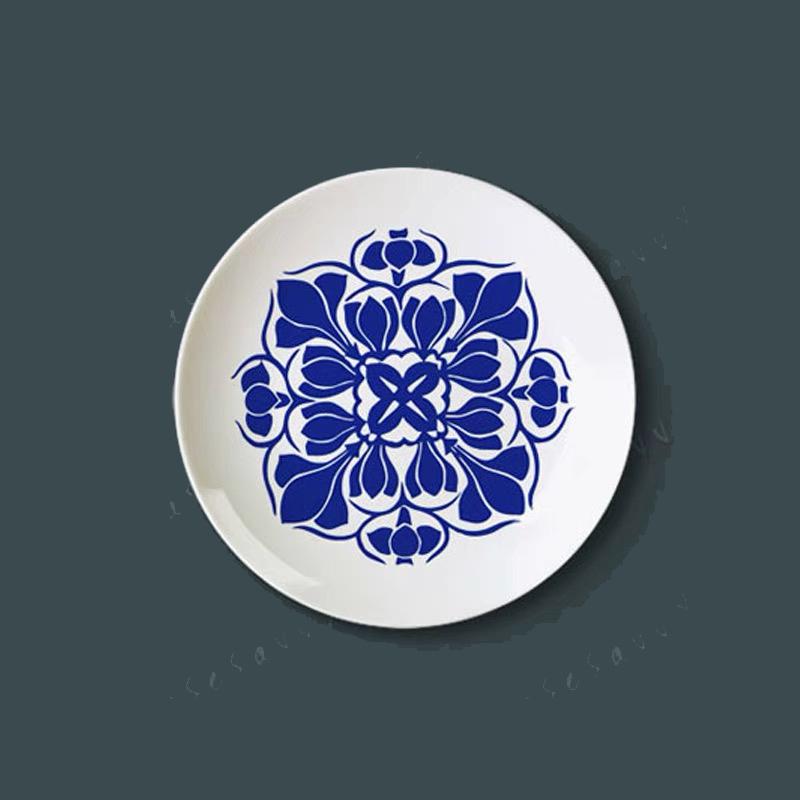 Chinese Traditional Blue and White China Painting Decorative Wall Hanging Plate Home Room Hotel Crafts Art Background Decoration