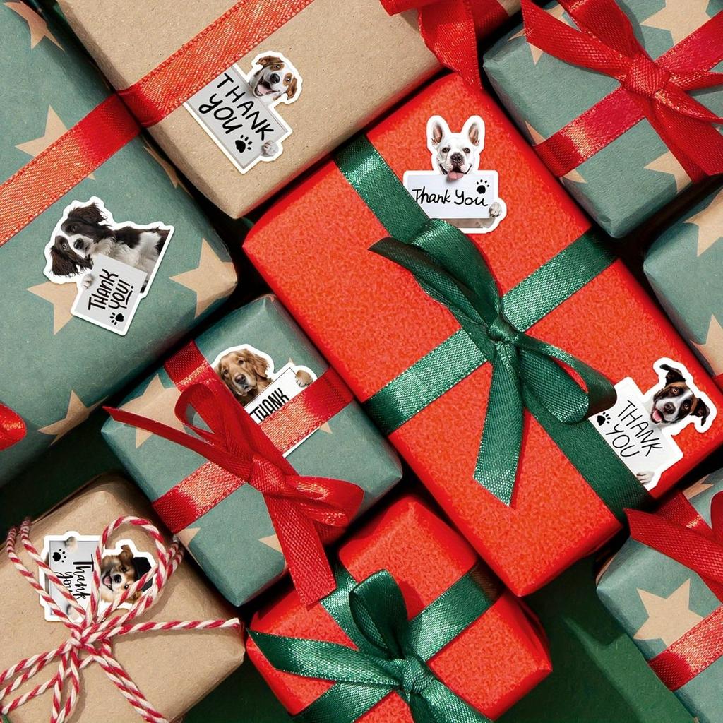 Cute Puppy Adhesive Labels with Mixed Breed Designs & Paw Prints, Self-Adhesive for Small Business Packaging, Pet Store Gifts